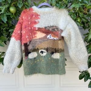 Vintage 1980’s Susie Lee Grey sweater Mohair sheep on farm